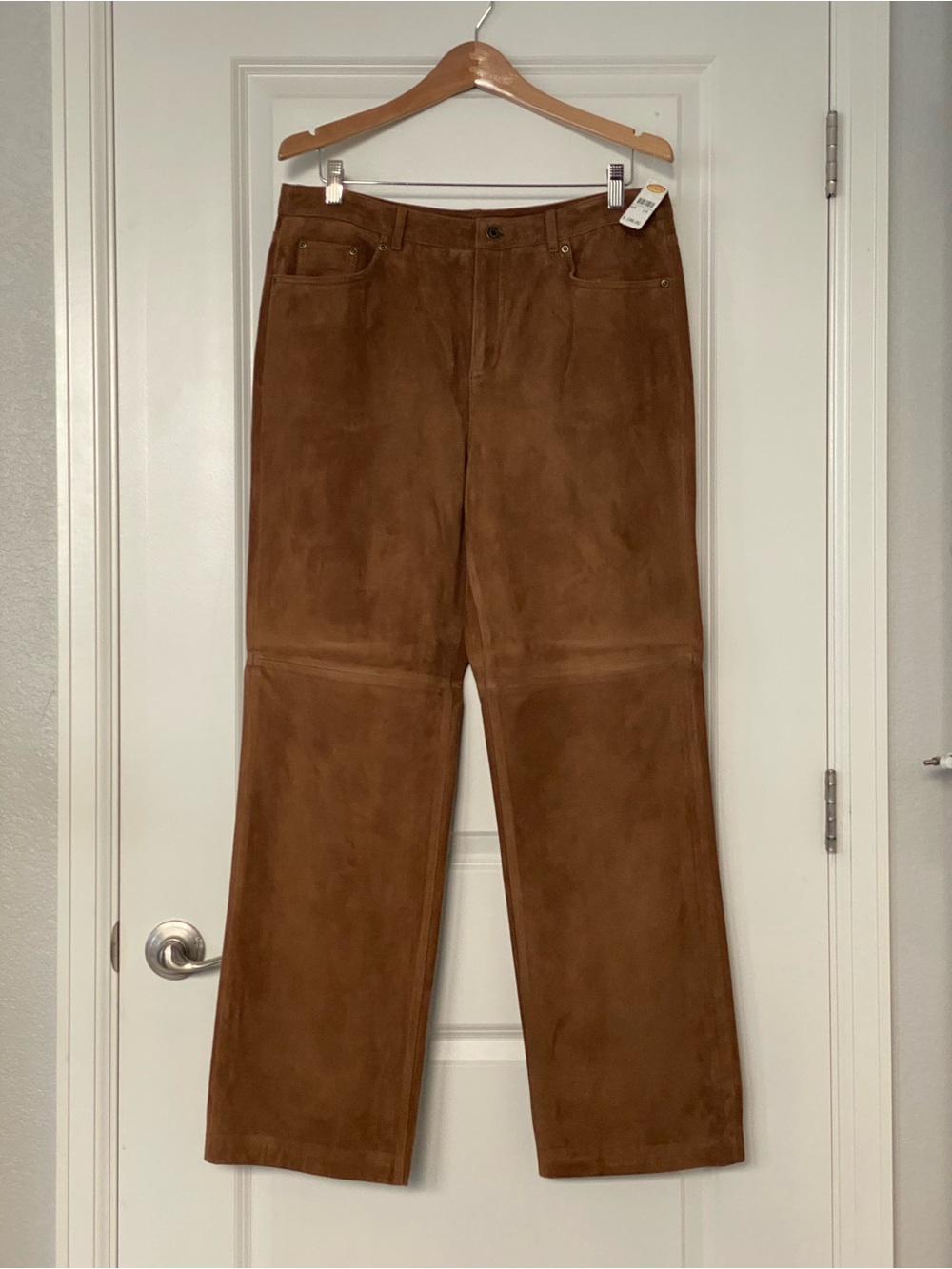 NWT Talbots Size 14 100% Leather Suede Pants Cognac Brown Straight Leg - Picture 8 of 8